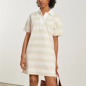 NWT Everlane Organic Cotton Polo Dress Short Sleeve Tan Striped Women Size XXS